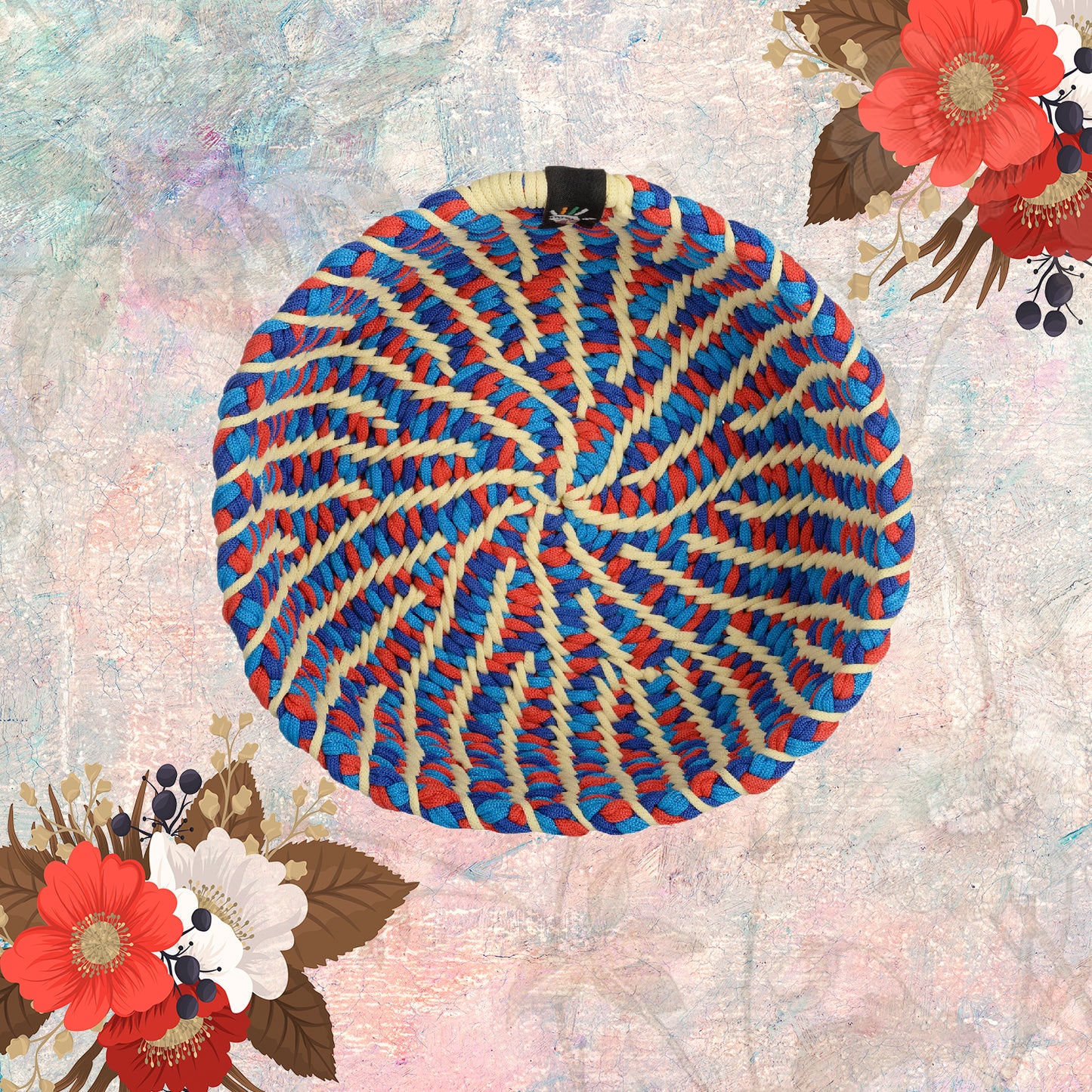 Happy Cultures 'Aster' Vibrant Red and Blue Braided Basket