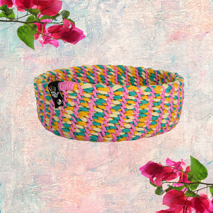 Happy Cultures 'Vibrant' Green and Pink Braided Basket