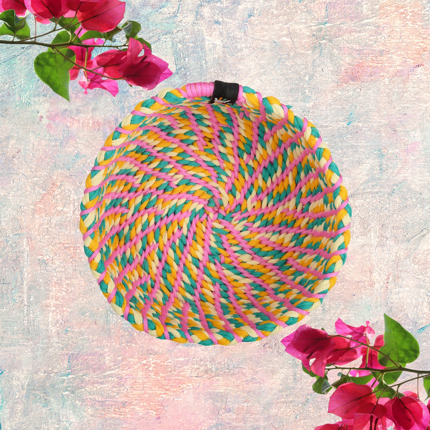 Happy Cultures 'Vibrant' Green and Pink Braided Basket