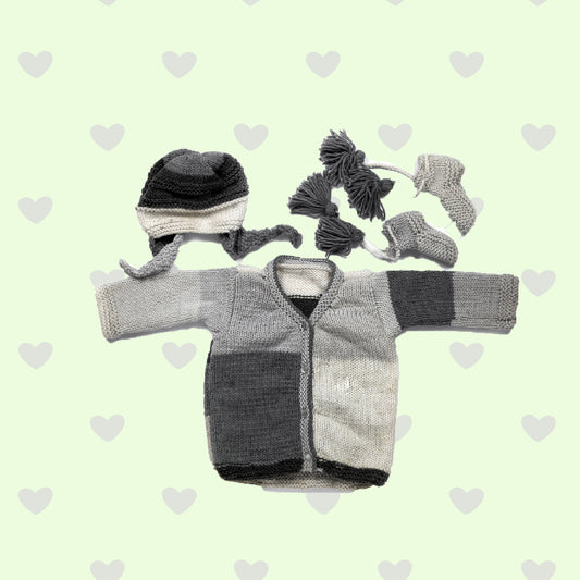 Grey Woolen Sweater, Sock and Cap Set