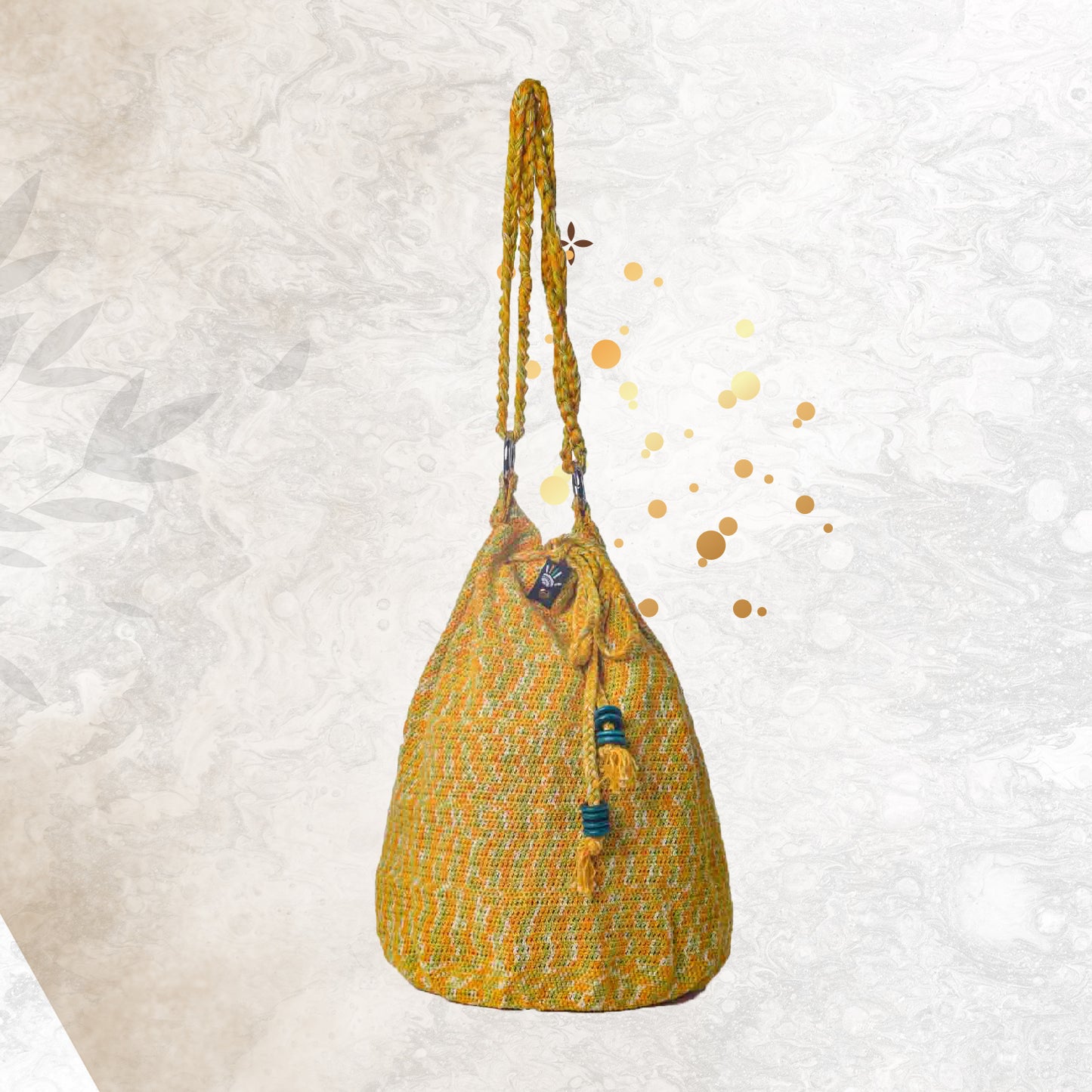 Happy Cultures Mustard Multi Colour Tassel Potli Bag