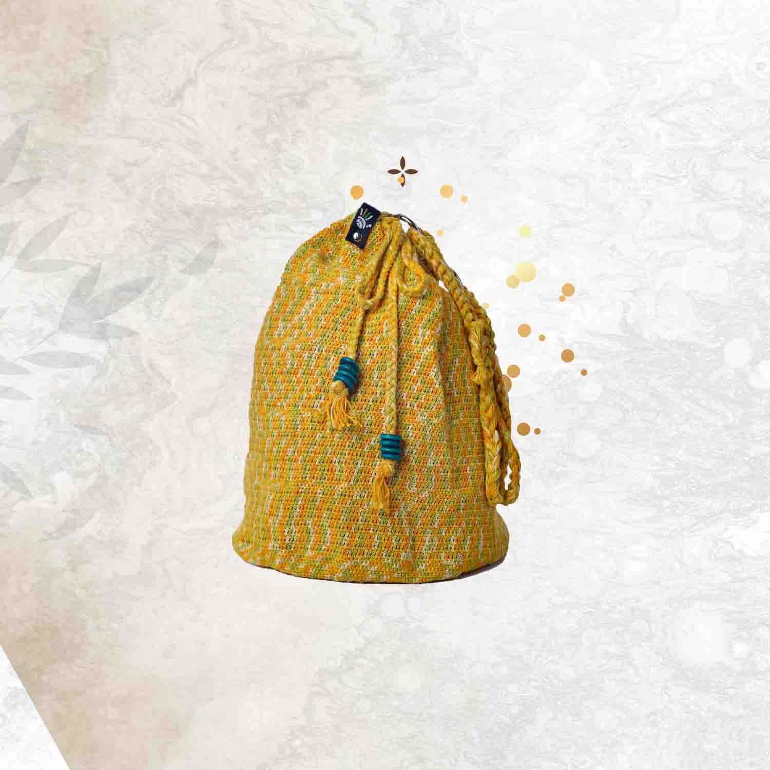 Happy Cultures Mustard Multi Colour Tassel Potli Bag