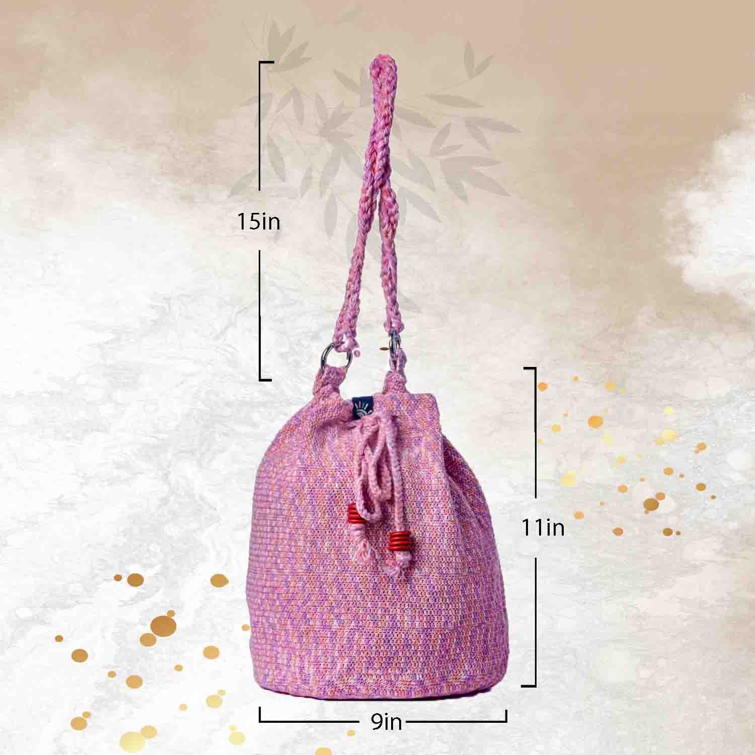 Happy Cultures Salmon Multi Colour Tassel Potli Bag