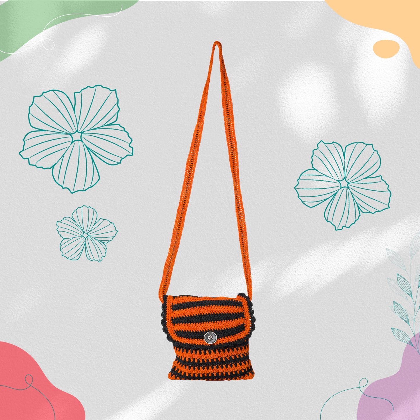 Happy Cultures Tangerine Black Crocheted Sling Bag